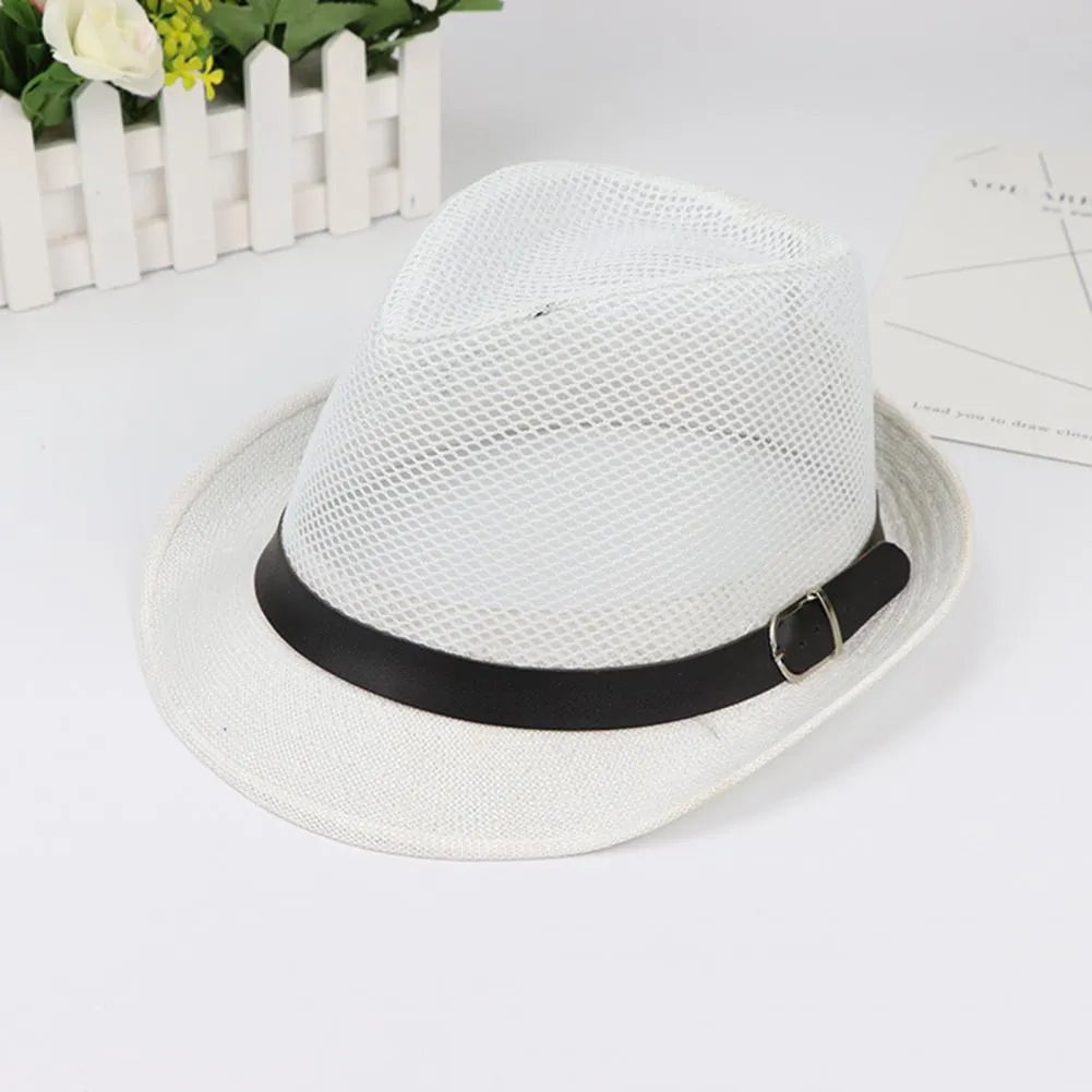 Kapelusz unisex z papierowej słomy – ażurowy styl Fedora z metalową ozdobą