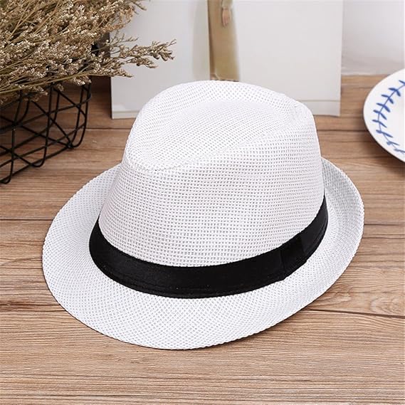 Kapelusz unisex z papierowej słomy – ażurowy styl Fedora z metalową ozdobą