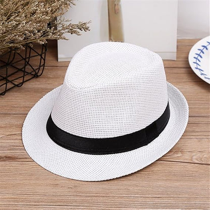 Kapelusz unisex z papierowej słomy – ażurowy styl Fedora z metalową ozdobą