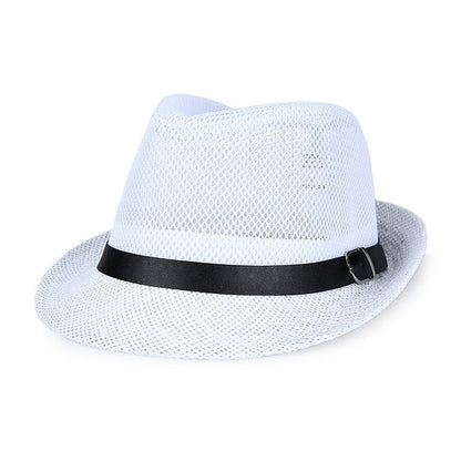 Kapelusz unisex z papierowej słomy – ażurowy styl Fedora z metalową ozdobą