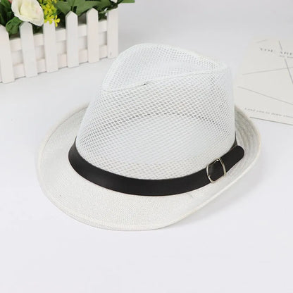 Kapelusz unisex z papierowej słomy – ażurowy styl Fedora z metalową ozdobą